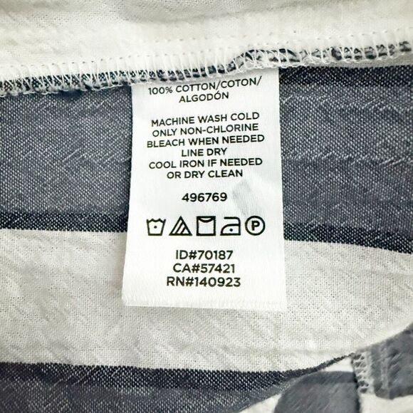 ANN TAYLOR LOFT | Gray Charcoal Off White Stripe Peplum Tank Top Split Neck | XL - Picture 6 of 7